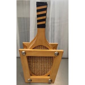 Vintage Wooden Tennis Racket Coasters Set/6 with Caddy MCM 60-70's Barware V.G.